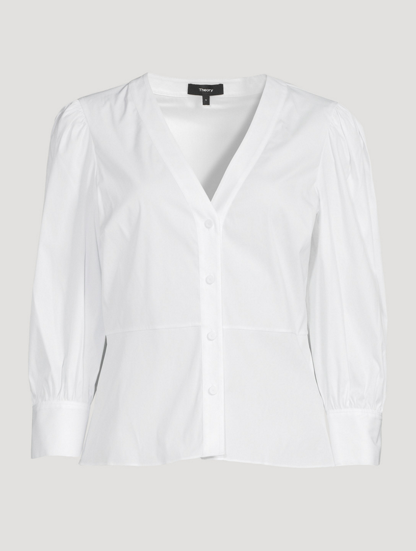 THEORY Good Cotton Gathered-Sleeve Top | Holt Renfrew Canada