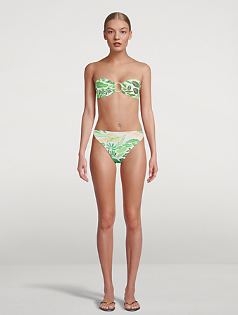 SOLID AND STRIPED The Tati Strapless Bikini Top In Palm Leaf Print Women's Green