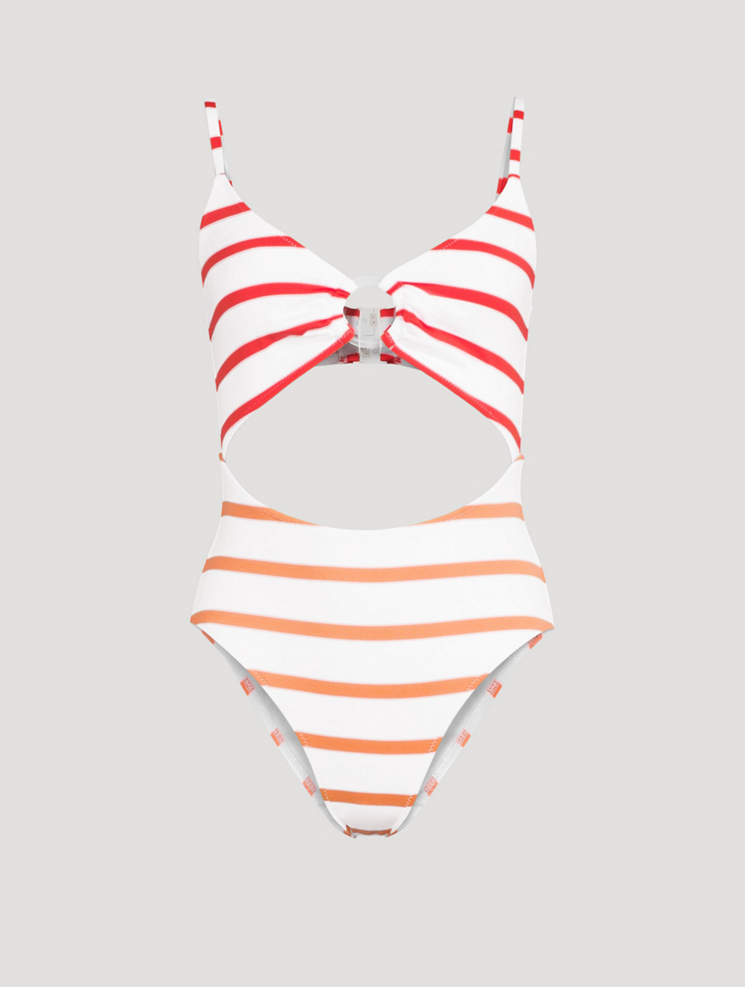 SOLID AND STRIPED The Esme Cutout One-Piece Swimsuit In Striped Print Women's Red