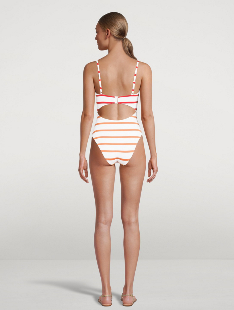 SOLID AND STRIPED The Esme Cutout One-Piece Swimsuit In Striped Print Women's Red