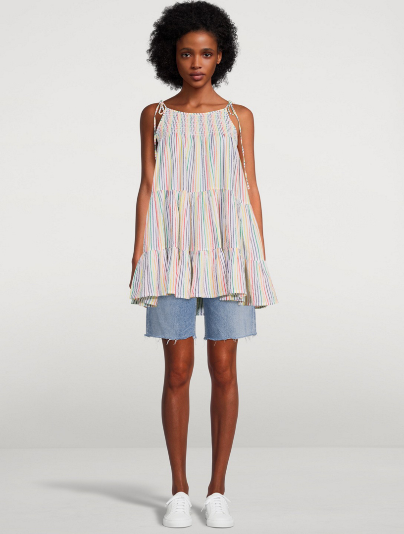 SOLID AND STRIPED The Parker Cotton Mini Dress In Striped Print Women's Multi
