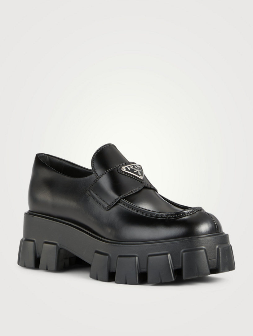 PRADA Monolith Leather Platform Loafers Women's Black