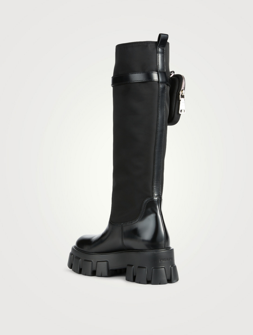 PRADA Monolith Re-Nylon Gabardine And Leather Platform Knee-High Boots With  Logo Pouch | Holt Renfrew Canada