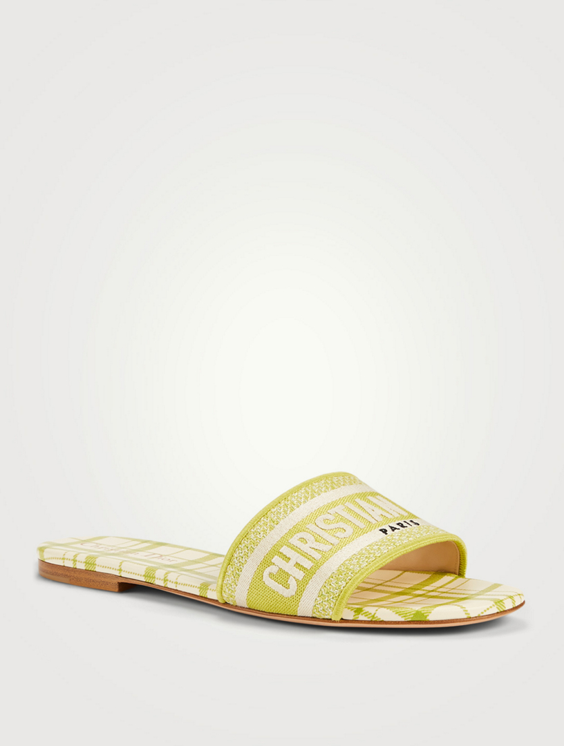 DIOR Dway Check'N'Dior Pop Cotton Embroidery Slide Sandals Women's Yellow