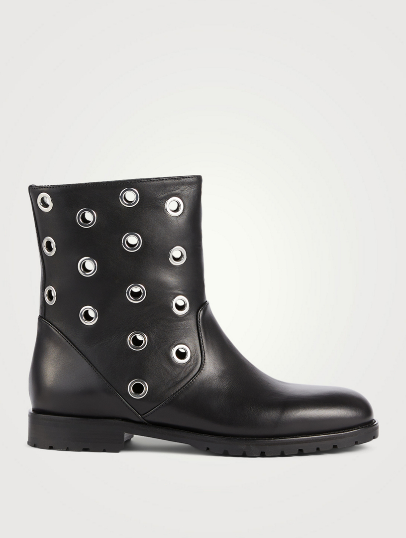 MANOLO BLAHNIK Silvaia Leather Ankle Boots With Eyelets Women's Black