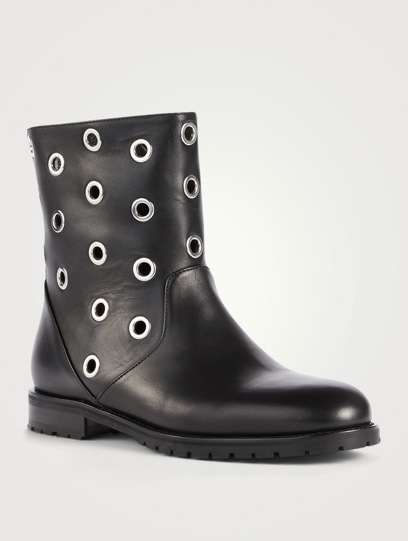 MANOLO BLAHNIK Silvaia Leather Ankle Boots With Eyelets Women's Black