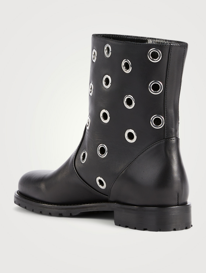 MANOLO BLAHNIK Silvaia Leather Ankle Boots With Eyelets Women's Black