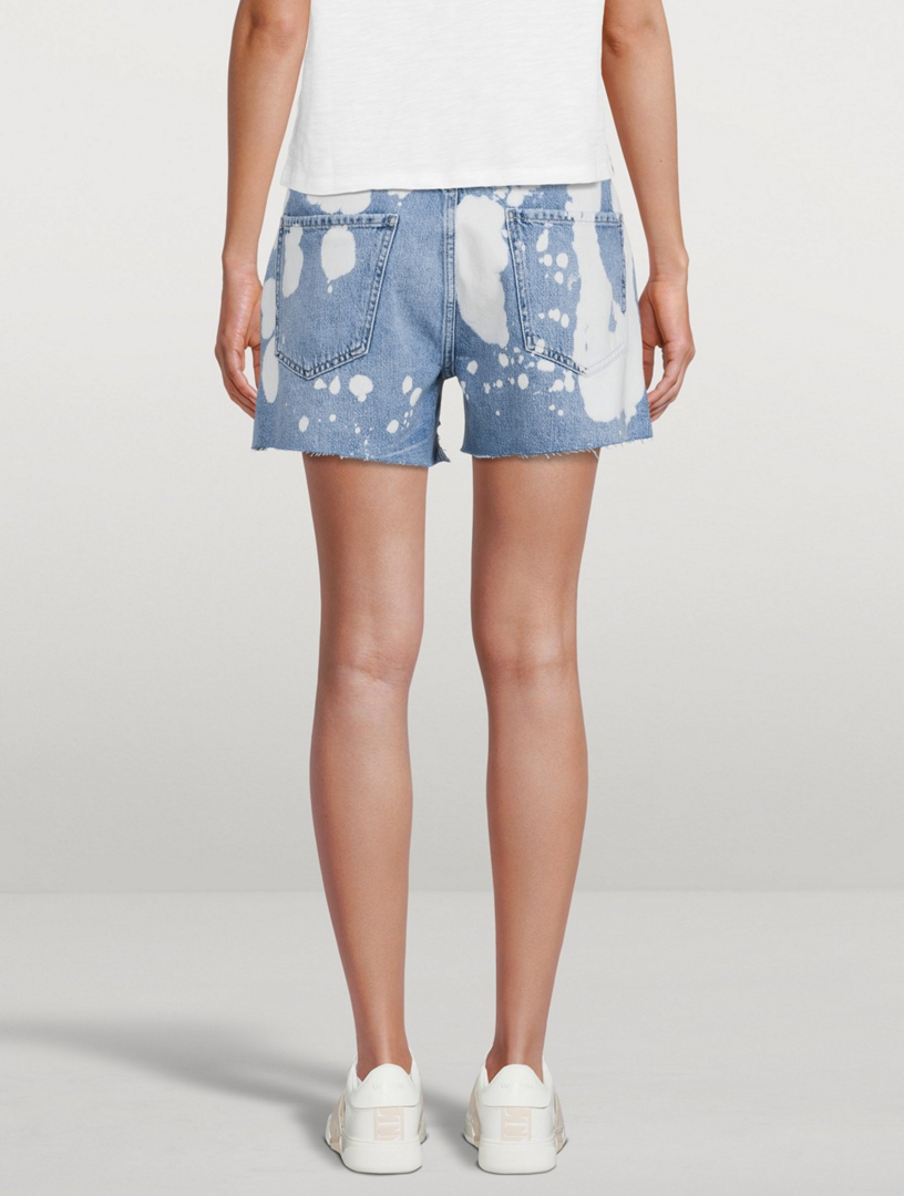 FRAME Le Ultra Baggy Stagger Shorts With Raw Hem Women's Blue