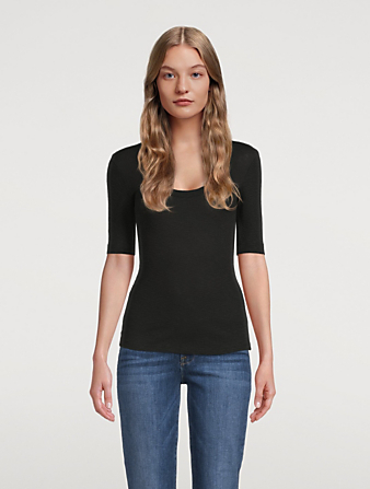 FRAME Elbow-Sleeve Scoopneck T-Shirt Women's Black