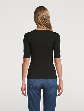 FRAME Elbow-Sleeve Scoopneck T-Shirt Women's Black