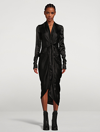 RICK OWENS Long-Sleeve Wrap Midi Dress Women's Black