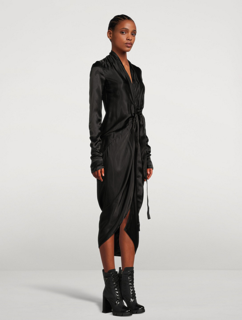 RICK OWENS Long-Sleeve Wrap Midi Dress Women's Black