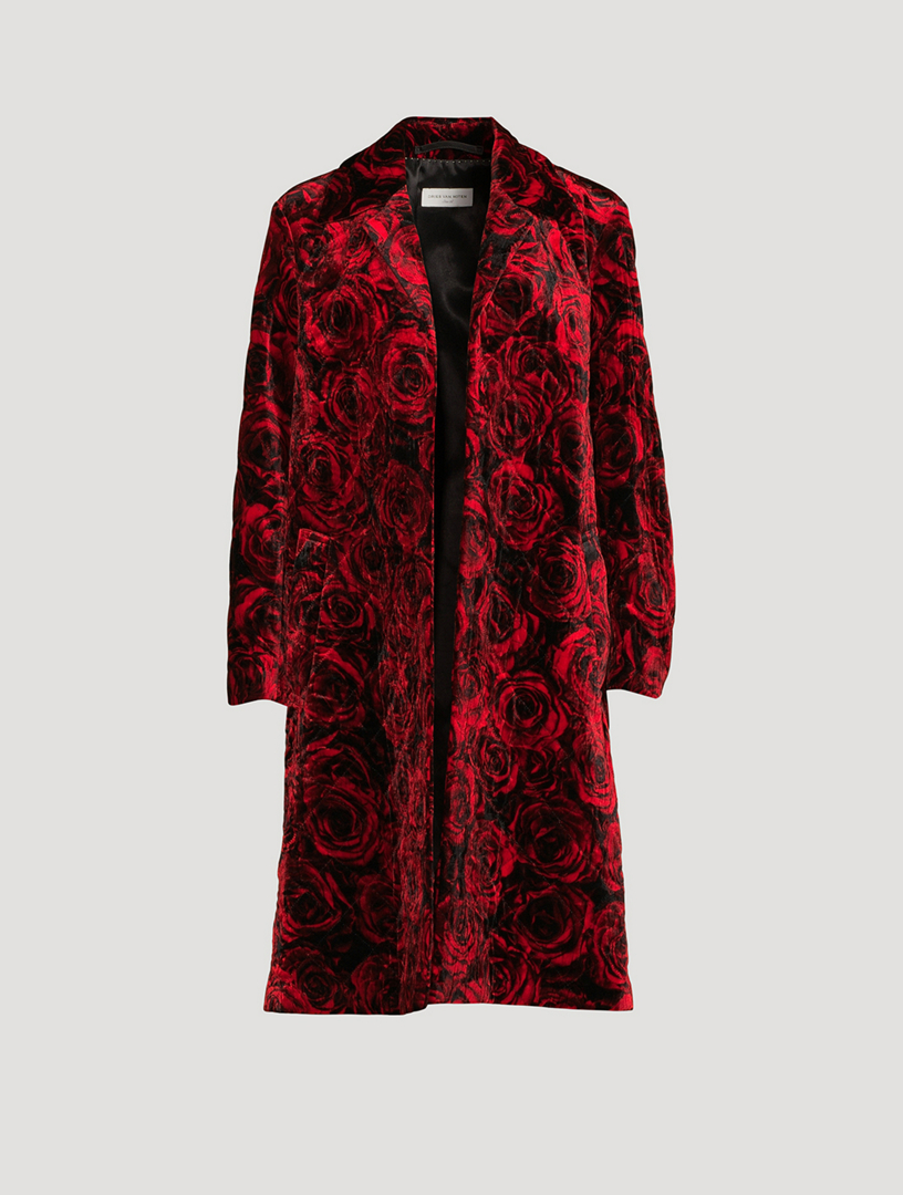 DRIES VAN NOTEN Rolta Velvet Coat In Rose Print | Holt Renfrew Canada