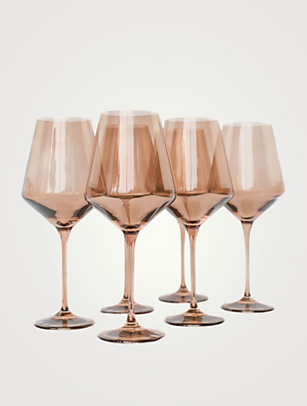ESTELLE COLORED GLASS Coloured Glass Wine Glasses - Set Of 6 Home Brown