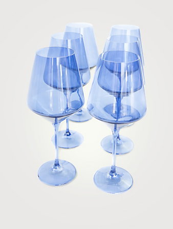 ESTELLE COLORED GLASS Coloured Glass Wine Glasses - Set Of 6 Home Blue