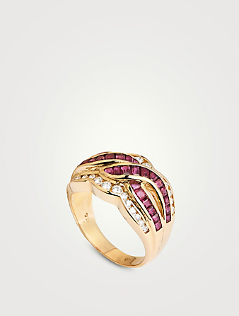 NOAHNOAHNOAH Vintage 18K Gold Braided Ring With Ruby And Diamonds Women's Metallic