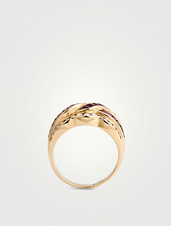 NOAHNOAHNOAH Vintage 18K Gold Braided Ring With Ruby And Diamonds Women's Metallic