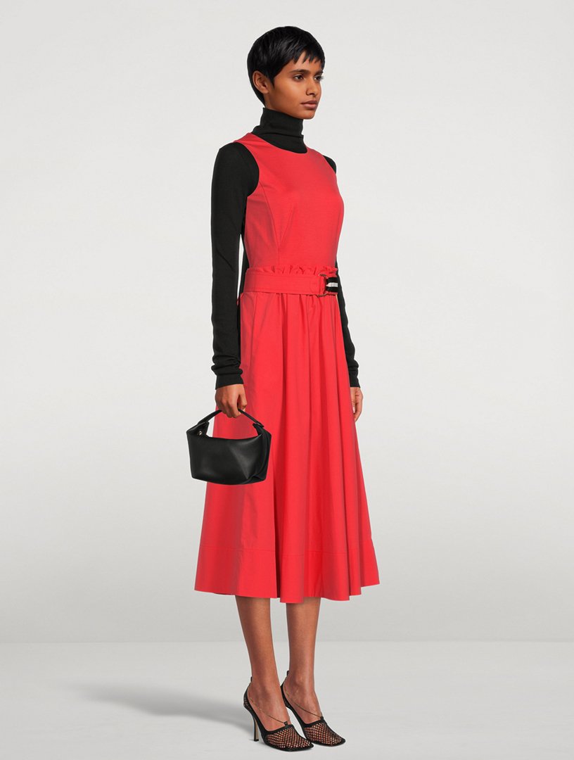 AKRIS PUNTO Mixed-Media Belted Midi Dress | Holt Renfrew Canada