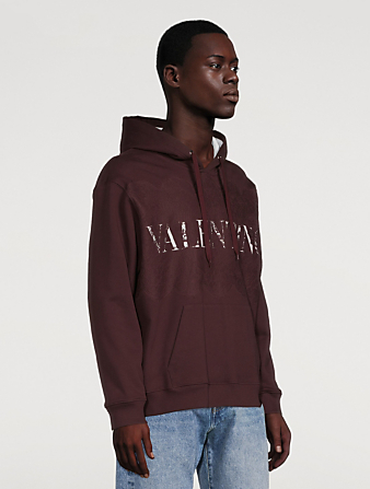 VALENTINO Cotton Logo Hoodie With Lace Embroidery Mens Red