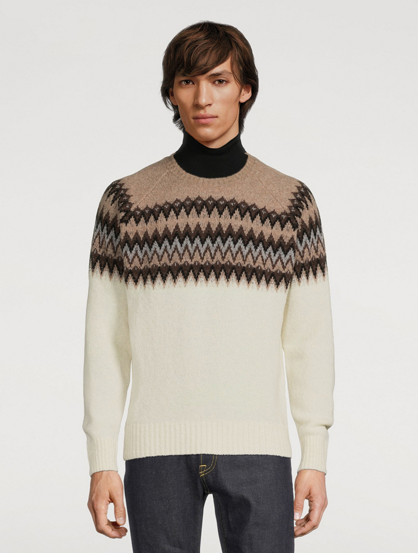 GRAN SASSO Wool-Blend Nordic Crewneck Sweater Mens Multi