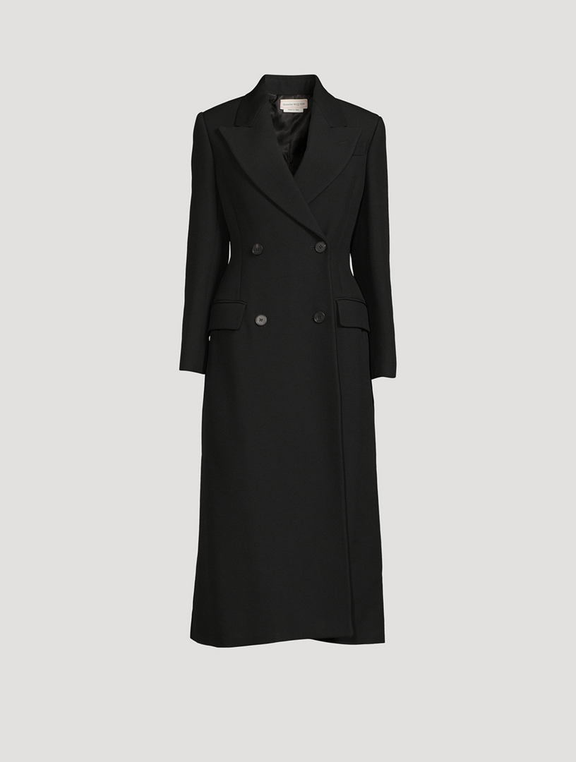 women's long black wool cashmere coat