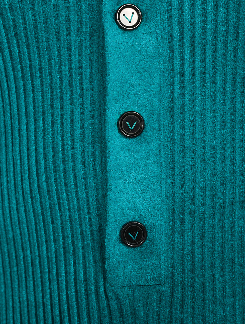 BOTTEGA VENETA Robe mi-longue en tricot côtelé à manches ajourées Femmes Bleu