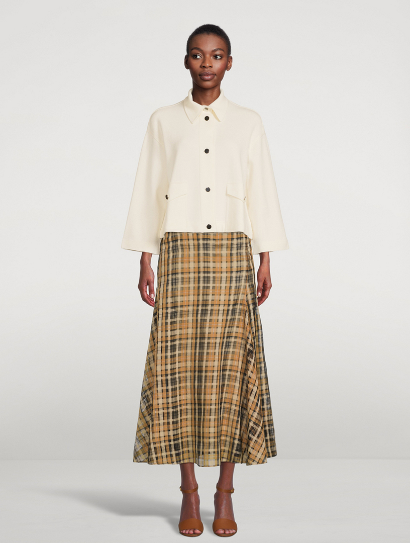AKRIS Silk Organza Midi Skirt In Check Print Women's Multi
