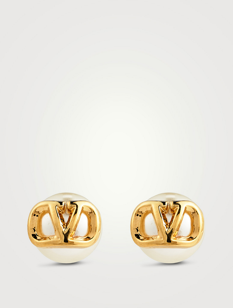 VALENTINO GARAVANI VLOGO Faux Pearl Stud Earrings Women's Metallic