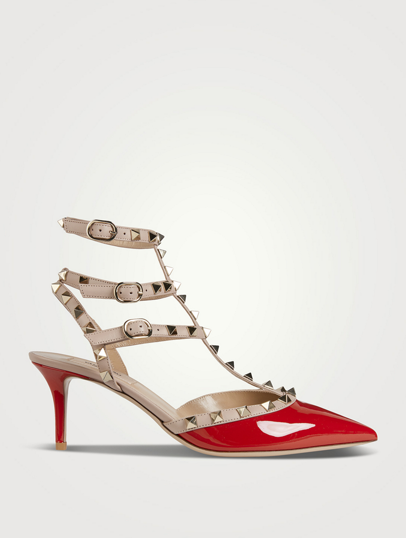 VALENTINO GARAVANI Rockstud Patent Leather Ankle-Strap Pumps Women's Red