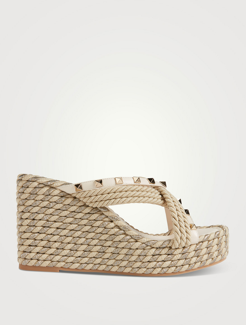 torchon rockstud leather wedge sandals