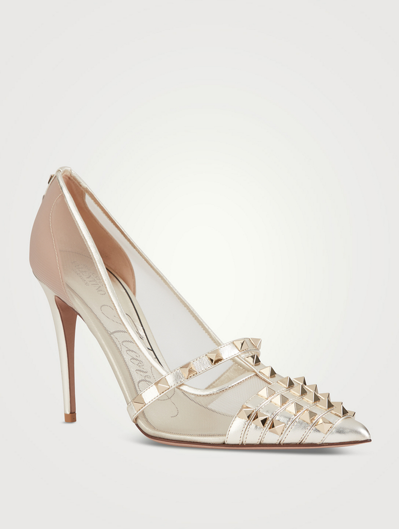 VALENTINO GARAVANI Rockstud Alcove Mesh And Metallic Leather Pumps | Holt Renfrew Canada