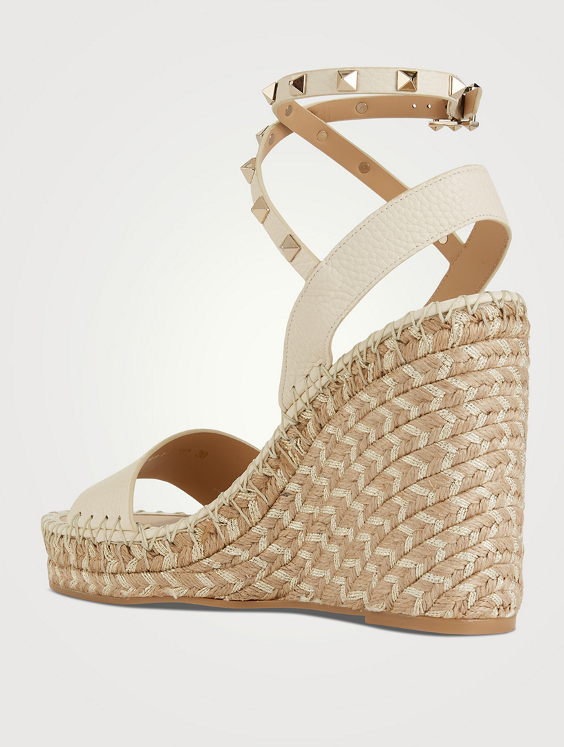 rockstud leather wedge sandals