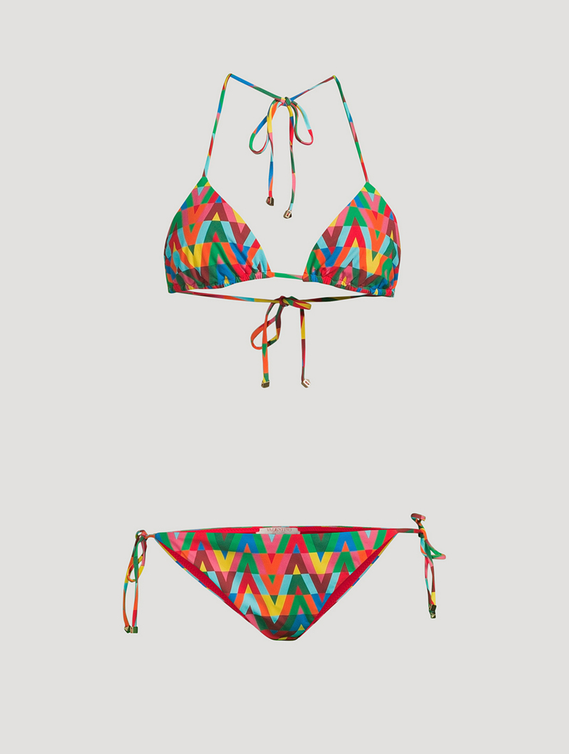 VALENTINO Bikini Set In V Optical Print Women's Multi