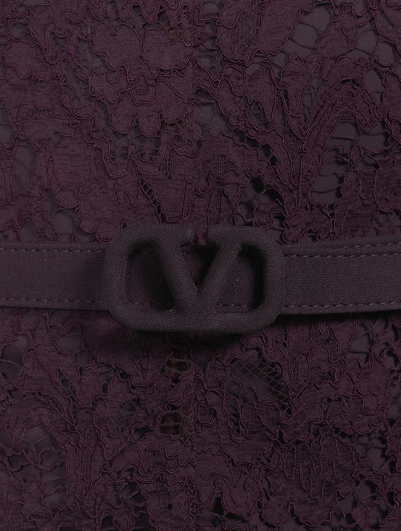 VALENTINO Belted Lace Midi Dress Women's Purple