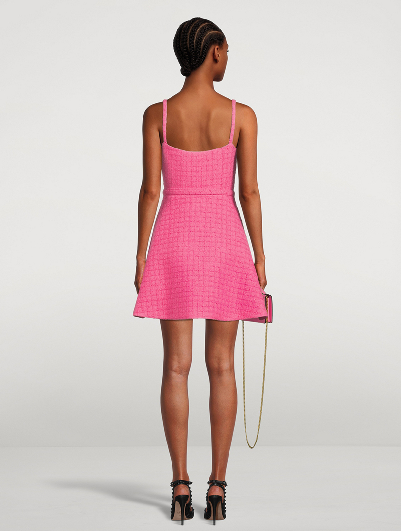 VALENTINO Belted Tweed Mini Dress Women's Pink