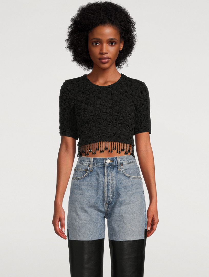 GANNI Beaded Fringe Crop Top Holt Renfrew Canada