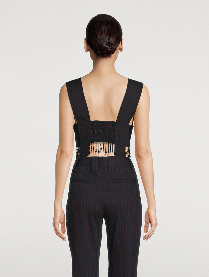 GANNI Pinstripe Beaded Fringe Crop Top Holt Renfrew Canada
