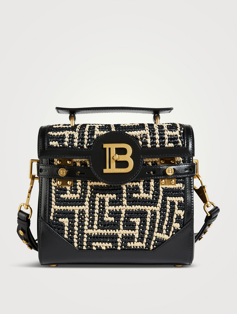 BALMAIN B-Buzz 23 Monogram Raffia Top Handle Bag | Holt Renfrew Canada