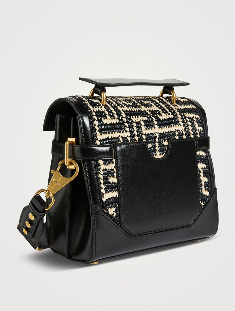 BALMAIN B-Buzz 23 Monogram Raffia Top Handle Bag | Holt Renfrew Canada