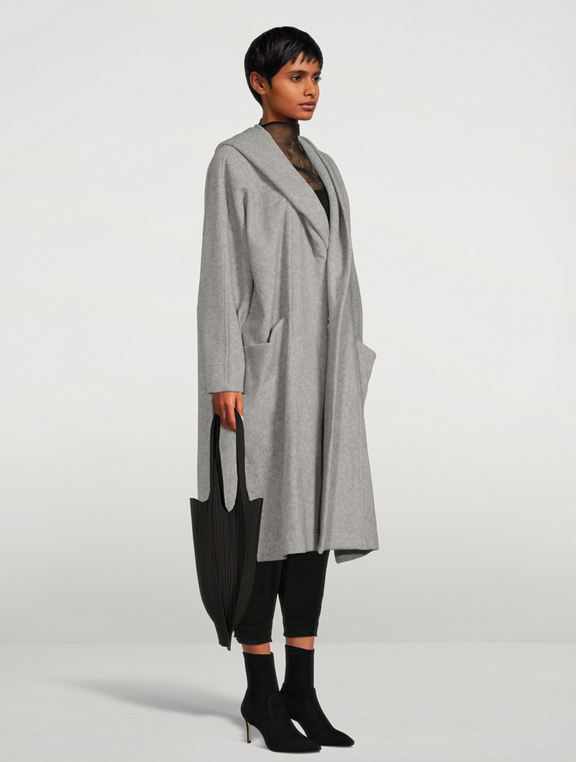 grey wool hooded coat womens