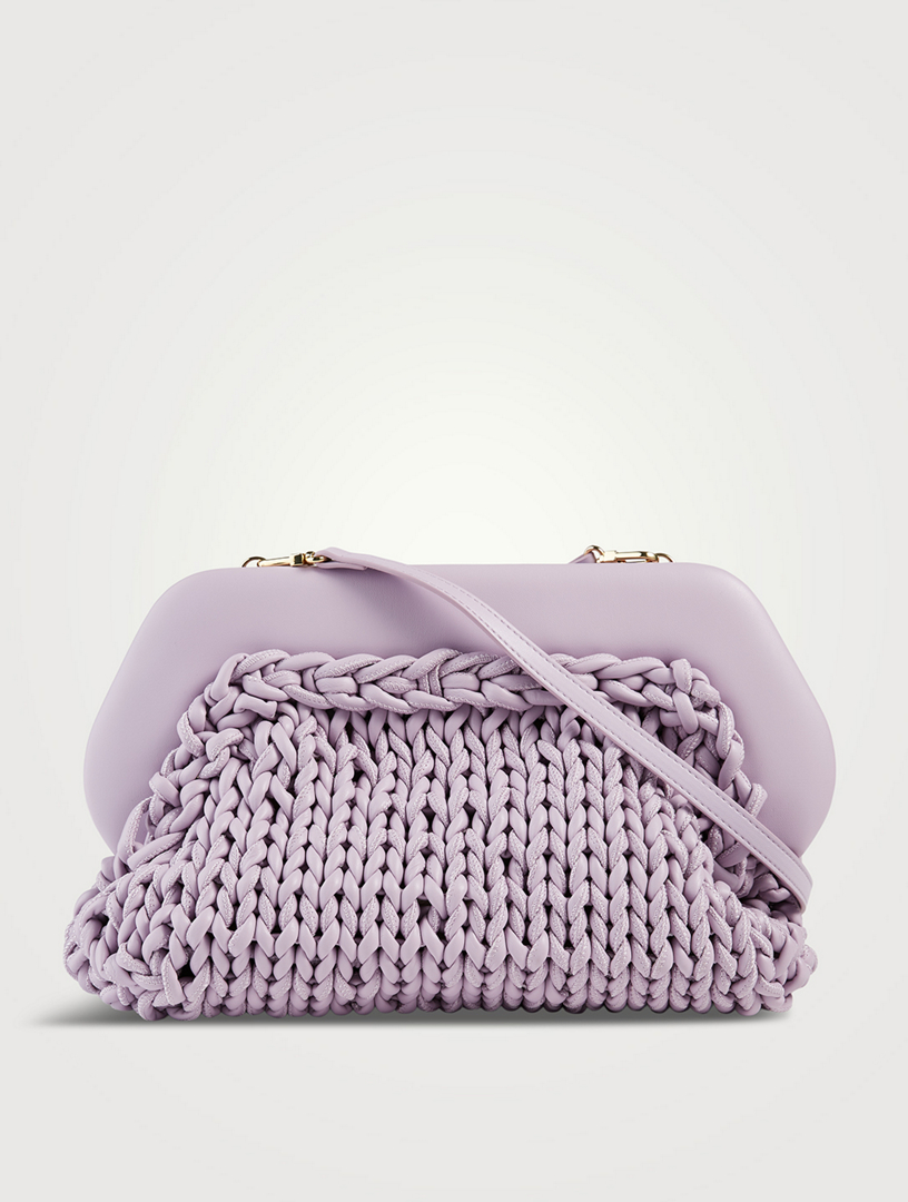 THEMOIRE Large Bios Knitted Eco Leather Clutch Bag Women's Purple