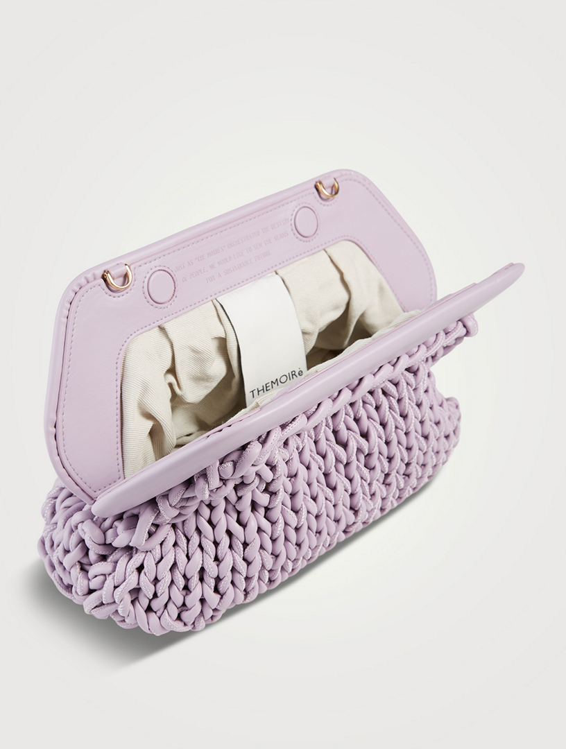 THEMOIRE Large Bios Knitted Eco Leather Clutch Bag Women's Purple