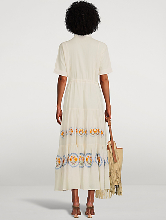 CAROLINA K Natalie Organic Cotton Maxi Shirt Dress With Floral Embroidery Women's White