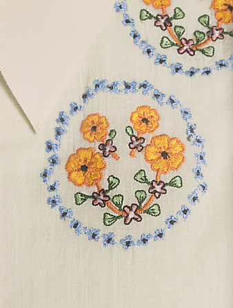 CAROLINA K Natalie Organic Cotton Maxi Shirt Dress With Floral Embroidery Women's White
