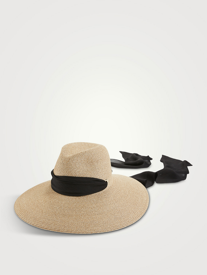 EUGENIA KIM Cassidy Packable Straw Hat With Chiffon Scarf Women's Beige