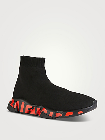 BALENCIAGA Speed Knit High-Top Sneakers Sock Sneakers With Logo Sole Men's Black