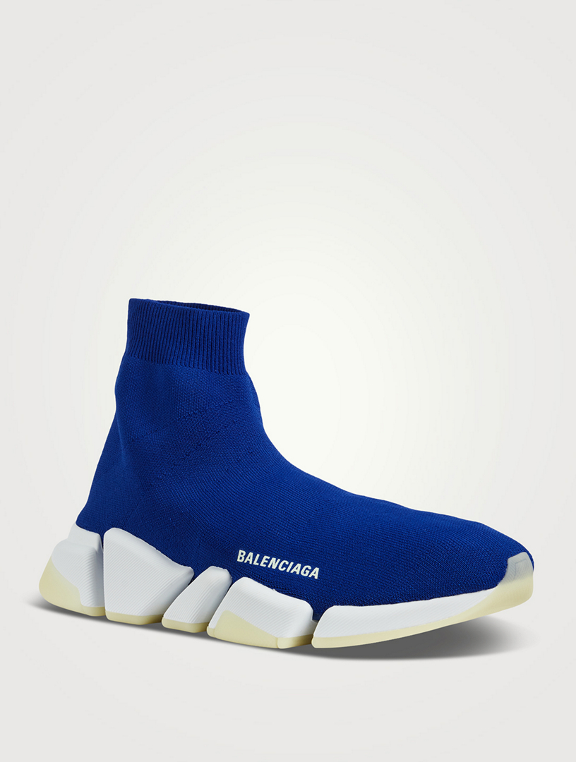 BALENCIAGA Speed 2.0 Recycled Knit Glow In The Dark Sneakers Mens Blue