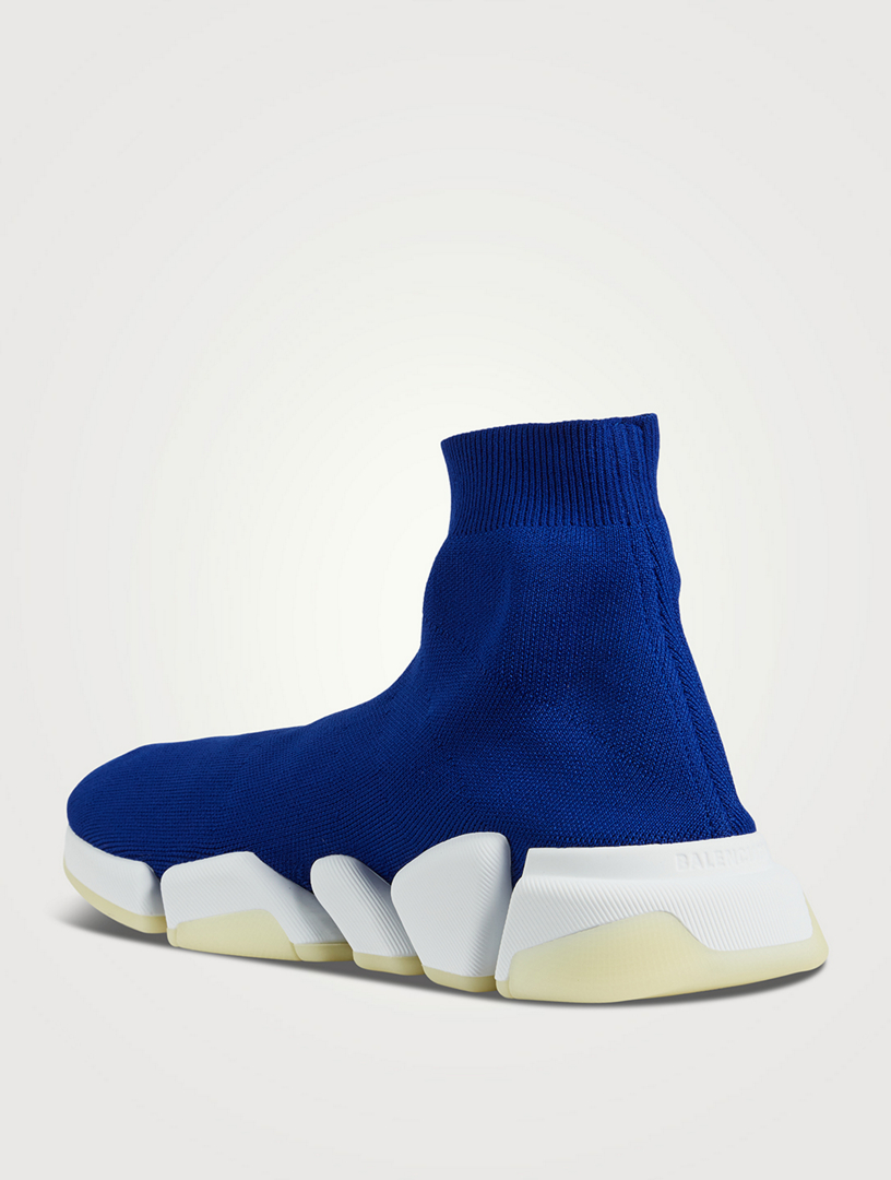 BALENCIAGA Speed 2.0 Recycled Knit Glow In The Dark Sneakers Mens Blue