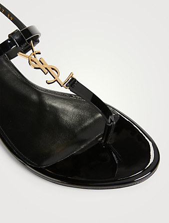 SAINT LAURENT Cassandra Patent Leather Slingback Thong Sandals Women's Black