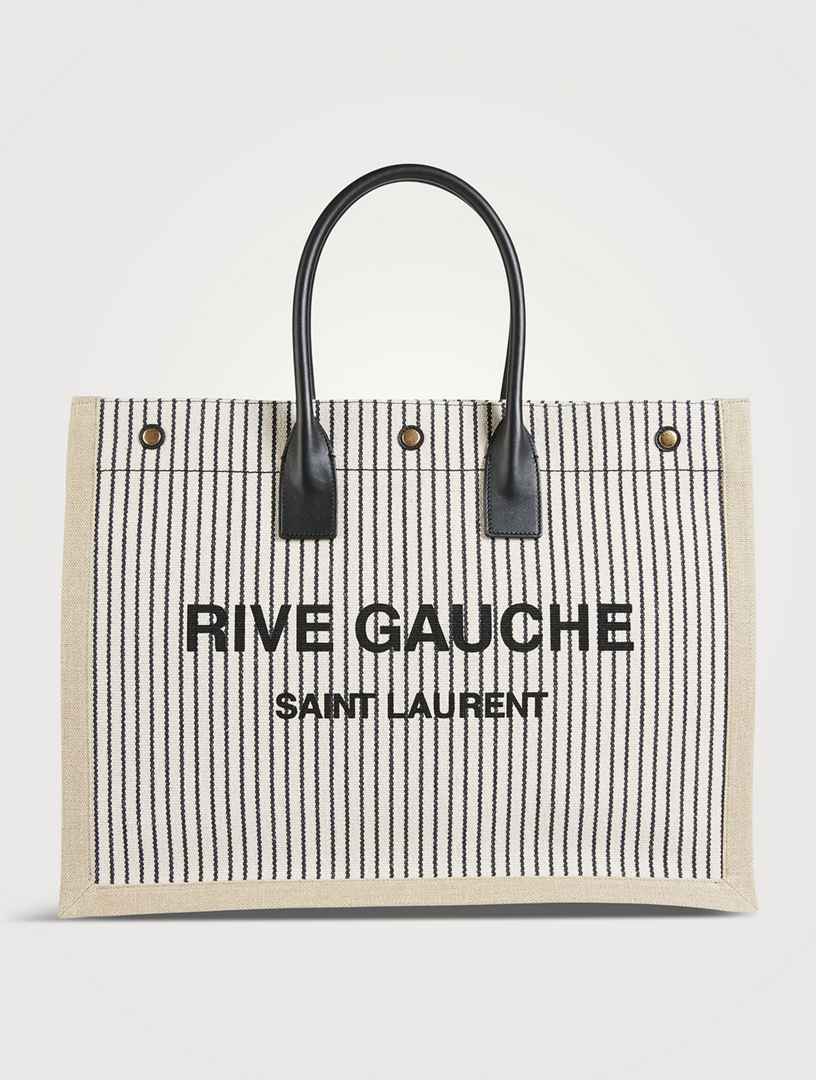 SAINT LAURENT Rive Gauche Canvas Tote Bag In Stripe Print Women's Grey